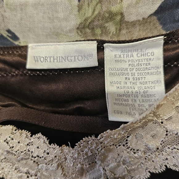 3/$25 Vintage Worthington Satin Chemise Cami in Ivory and Brown size XS - Picture 4 of 6